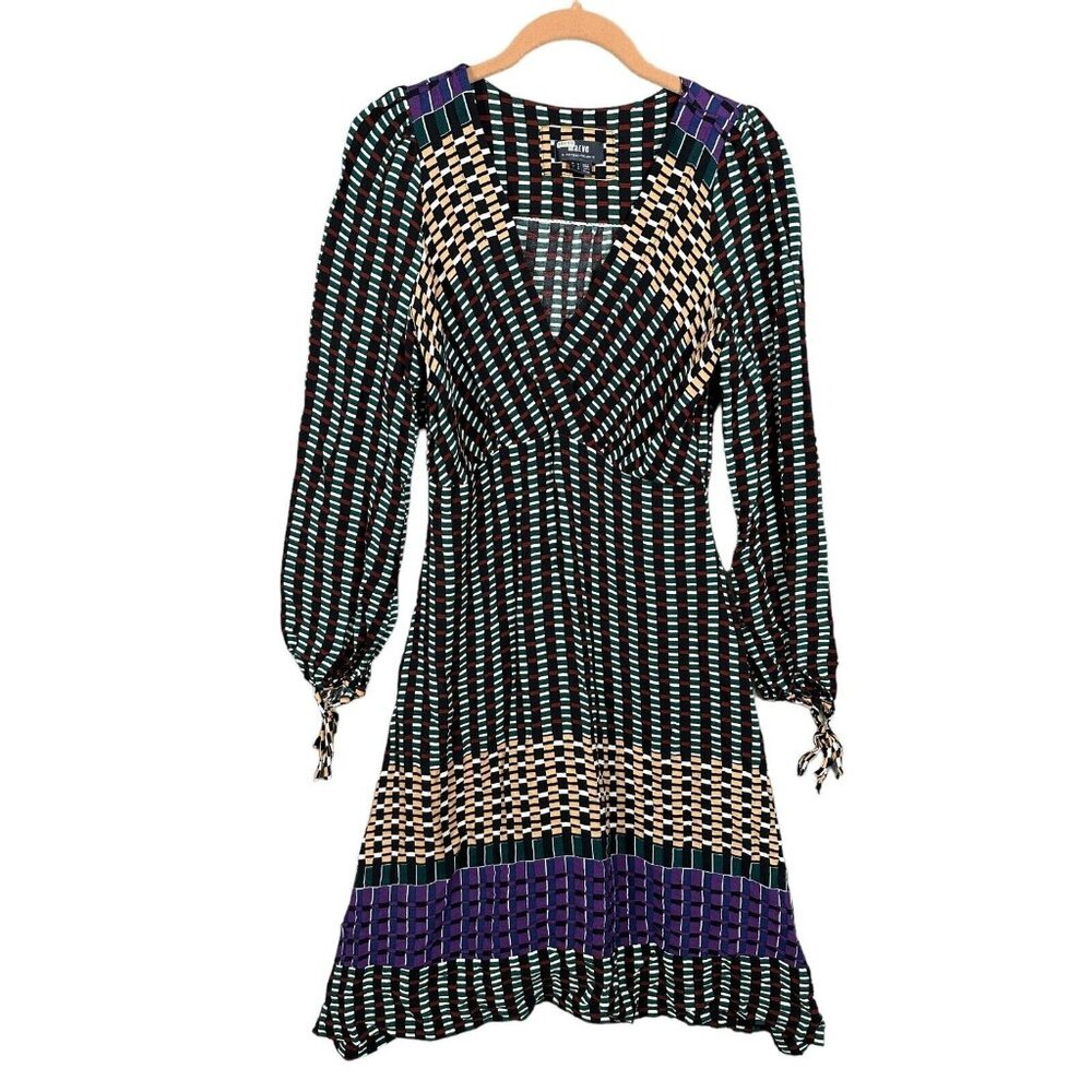 Maeve Size 4 Dress Long Sleeve Geometric Faux Wrap Colorful Womens A-Line‎